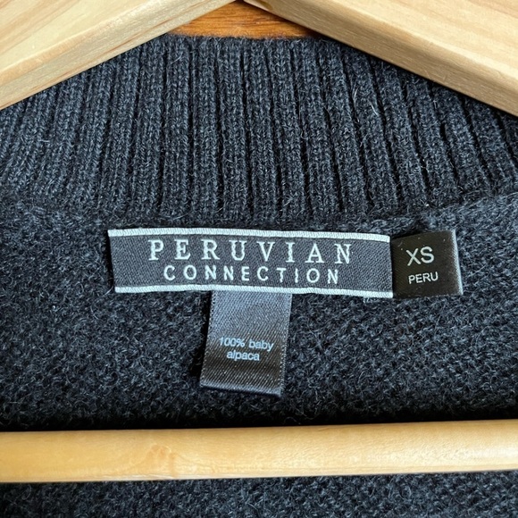 Peruvian Connection | Baby Alpaca Black V-neck Soft Sweater XS Quiet Luxury - Picture 5 of 7